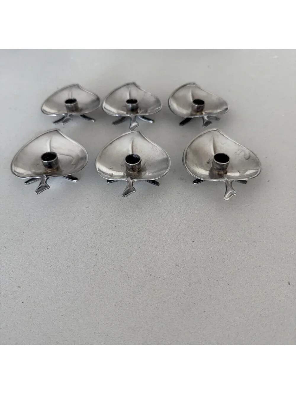 Vintage Prima HGP Denmark Silver Leaf Candle Holders Set of 6 Mid Century Modern